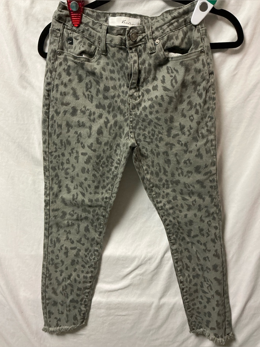 KanCan Olive Green Leopard-Print Skinny Jeans